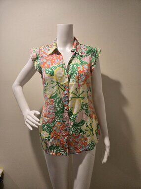 Lilly Pulitzer Short Sleeved Button Down Shirt Dusty Mariposa 6
